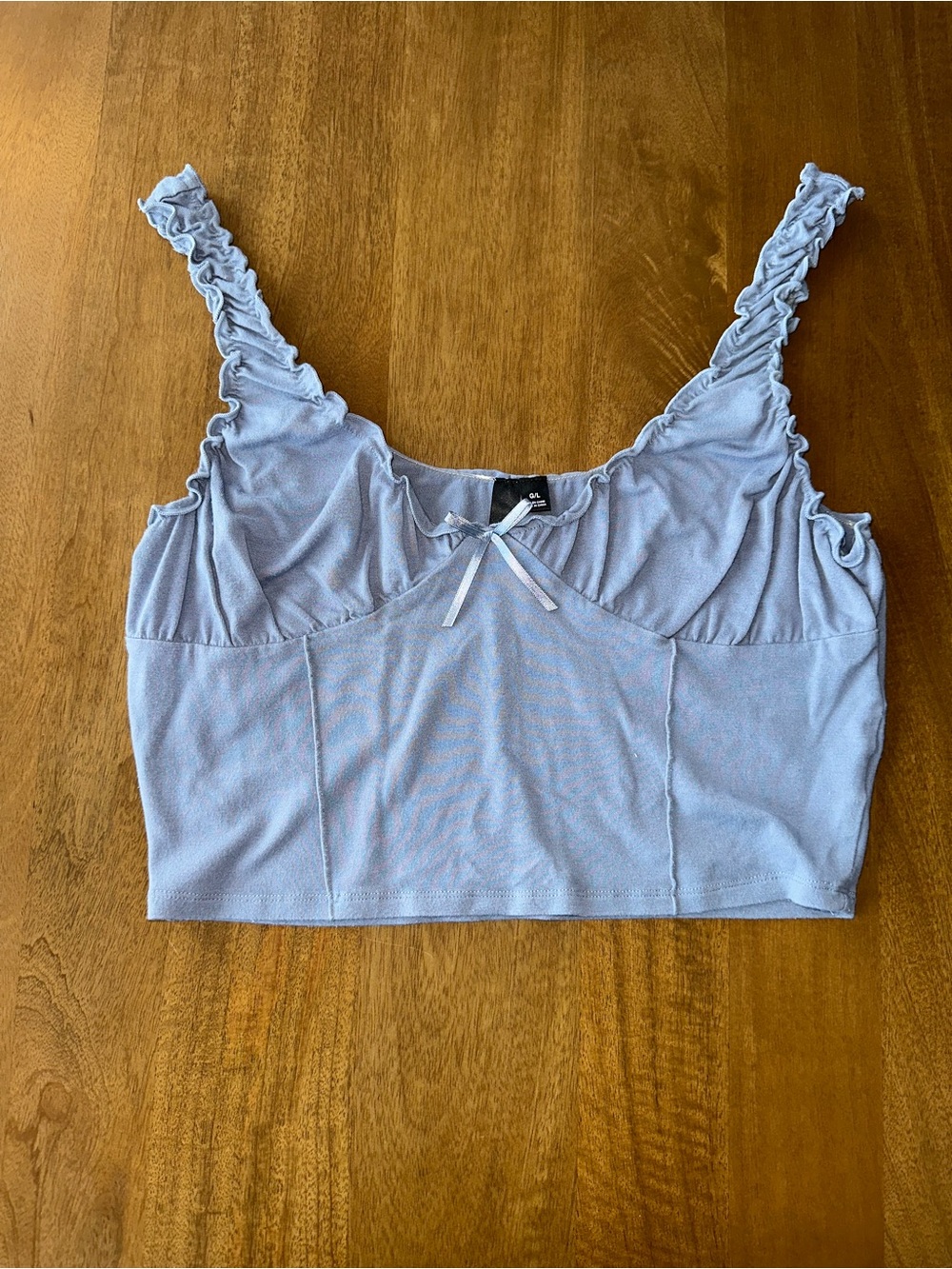 Garage Light Blue Ruffle Strap Cropped Camisole